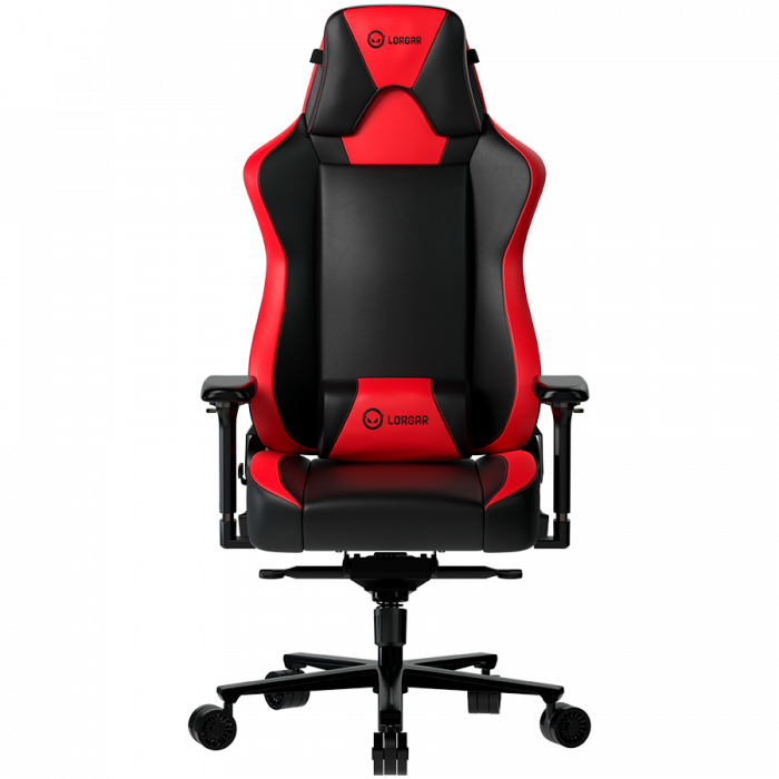 LORGAR Base 311, Gaming chair, PU eco-leather, 1.8 mm metal frame, multiblock mechanism, 4D armrests, 5 Star aluminium base, Class-4 gas lift, 75mm PU casters, Black + red [1]