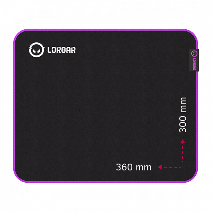 Lorgar Main 313, Gaming mouse pad, High-speed surface, Purple anti-slip rubber base, size: 360mm x 300mm x 3mm, weight 0.195kg [1]
