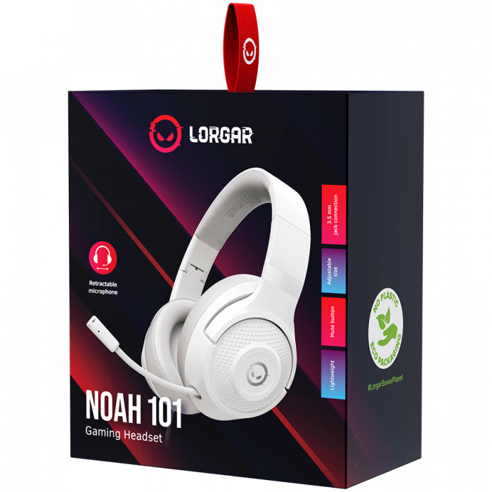 LORGAR Noah 101, Gaming headset with microphone, 3.5mm jack connection, cable length 2m, foldable design, PU leather ear pads, size: 185*195*80mm, 0.245kg, white [7]