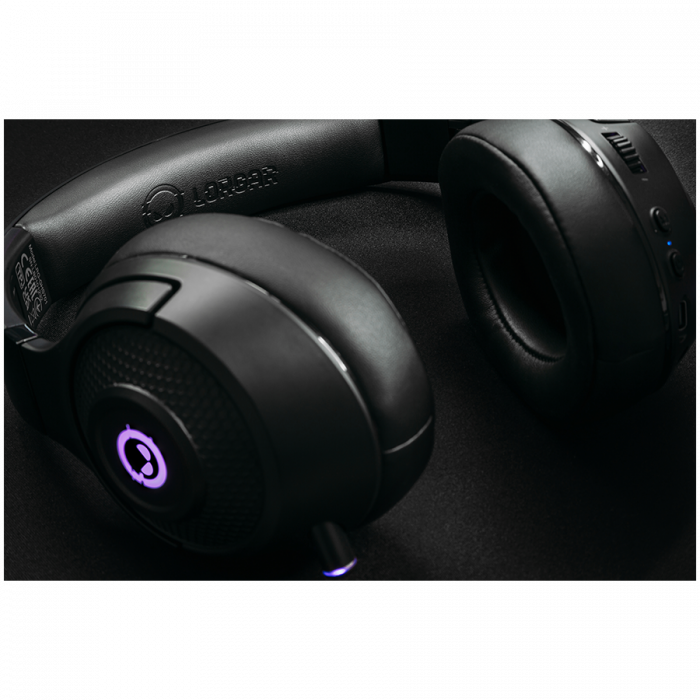 LORGAR Noah 701, gaming headset with microphone, 2.4GHz USB dongle + BT 5.1 Realtek 8763, battery 1000mAh, type-C charging cable 0.8m, audio cable 1.5m, size:195*185*80mm, 0.28kg. Black [10]