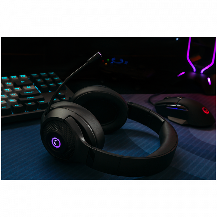 LORGAR Noah 701, gaming headset with microphone, 2.4GHz USB dongle + BT 5.1 Realtek 8763, battery 1000mAh, type-C charging cable 0.8m, audio cable 1.5m, size:195*185*80mm, 0.28kg. Black [8]