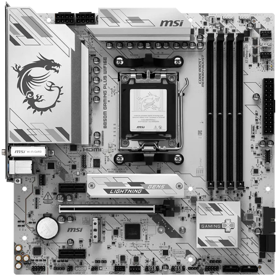 MSI B850M GAMING PLUS WIFI6E, mATX, Socket AM5, 4x DDR5 Dual Channel DDR5 up to 8200(OC)MHz, 1x PCIe x16 slot, 2x M.2 slot, 4x USB 5Gbps, 3x USB 10Gbps, 1x USB 10Gbps Type-C, HDMI, DP, 7.1 HD Audio, 2 [2]