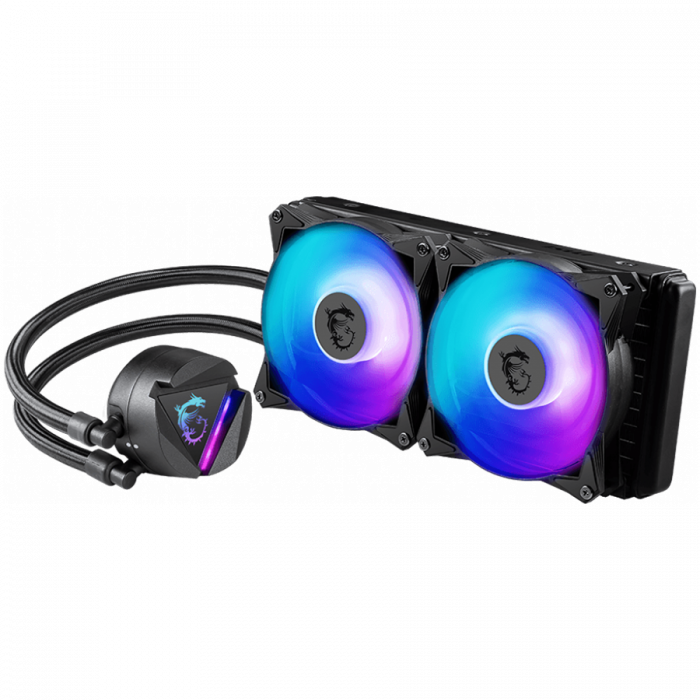 MSI MAG CORELIQUID 240R V2 Liquid Cooler, 2x 120mm ARGB 2000rpm PWM Fans, ARGB Block, Radiator Pump Design, Rotatable Blockhead, Intel LGA 115x/1200/1700/1366/2011/2066, AMD AM5/AM4/FM2+/FM2/FM1/AM3+/ [1]