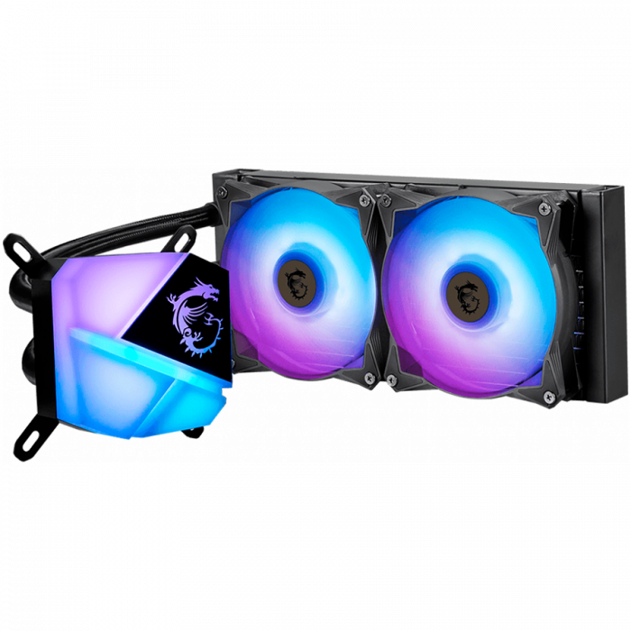 MSI MAG CORELIQUID C240 Liquid Cooler, 2x 120mm ARGB 2000rpm PWM Fans, ARGB Block, Radiator Pump Design, Intel LGA 115x/1200/1700/1366/2011/2066; AMD AM5/AM4/FM2+/FM2/FM1/AM3+/AM3/AM2+/AM2, 3Y Warrant [2]