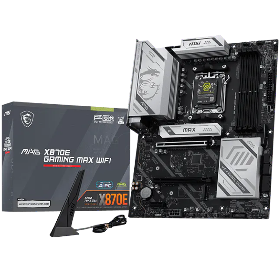 MSI Mainboard Desktop MAG X870E GAMING MAX WIFI (AM5, 4xDDR5, 1xHDMI, 1xType-C DP, 2xPCI-E x16 slot, 1xPCI-E x1 slot, 3xM.2, 4xSATA 6G, 5GLAN, Wi-Fi 7) ATX [1]