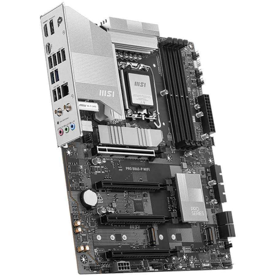 MSI PRO B860-P WIFI, ATX, LGA 1851, 4x DDR5 Dual Channel DDR5 up to 8600(OC)MHz, 4x PCIe x16 slot, 3x M.2 slot, 4x USB 2.0, 2x USB 5Gbps, 2x USB 10Gbps, 1x USB 40Gbps Type-C, HDMI, DP, 7.1 HD Audio, 5 [2]