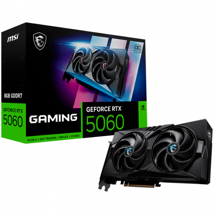 MSI Video Card NVIDIA GeForce RTX 5060 8G GAMING OC (8GB GDDR7/128bit, PCI Express Gen 5 x16 pin(uses x8), 3xDP, 1xHDMI, Recommended PSU 550W) ATX [1]