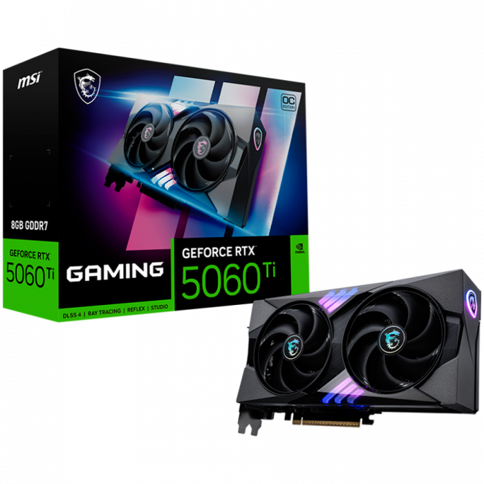 MSI Video Card Nvidia GeForce RTX 5060 Ti 8G GAMING OC, 8GB GDDR7, 128bit, Effective Memory Clock: 28000MHz, Boost: 2647 MHz, 4608 CUDA Cores, PCIe 5.0, 3x DP 2.1b, HDMI 2.1b, RAY TRACING, Dual Fan, 1 [1]