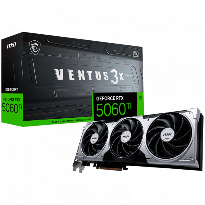 MSI Video Card NVIDIA GeForce RTX 5060 Ti 8G VENTUS 3X OC (8GB GDDR7/128bit, 3xDP, 1xHDMI, PCI Express Gen 5 x16 (uses x8), Recommended PSU 600W) [1]