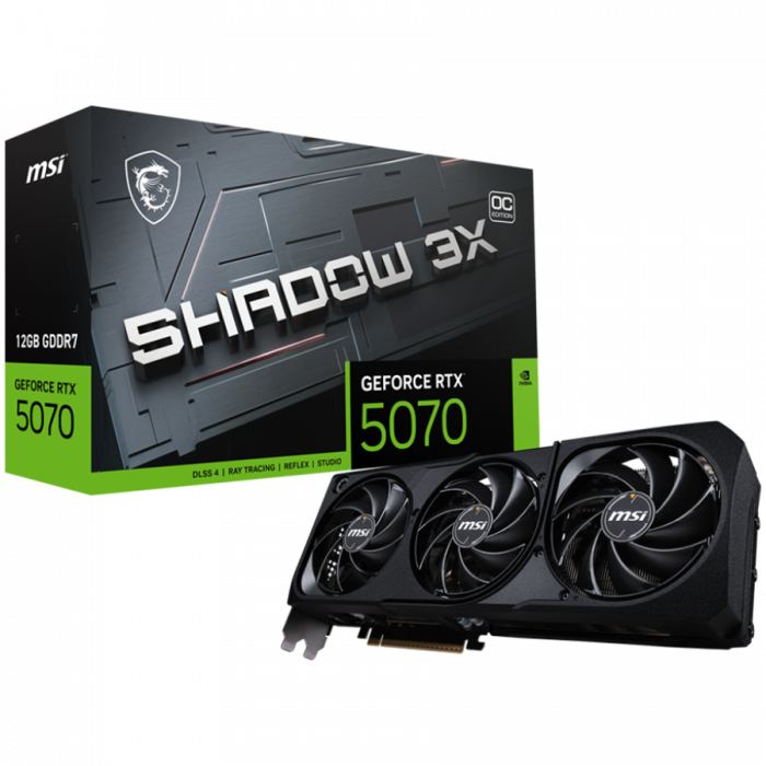 MSI Video Card Nvidia GeForce RTX 5070 12G SHADOW 3X OC (12GB GDDR7/192bit, PCI-E Gen5, 3x DP 2.1, 1x HDMI 2.1, 1x 16-pin Power Connector, Retail) [1]