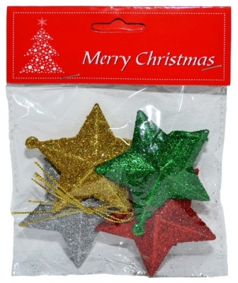Ornament Craciun, stelute cu sclipici color, 4 buc/set [1]