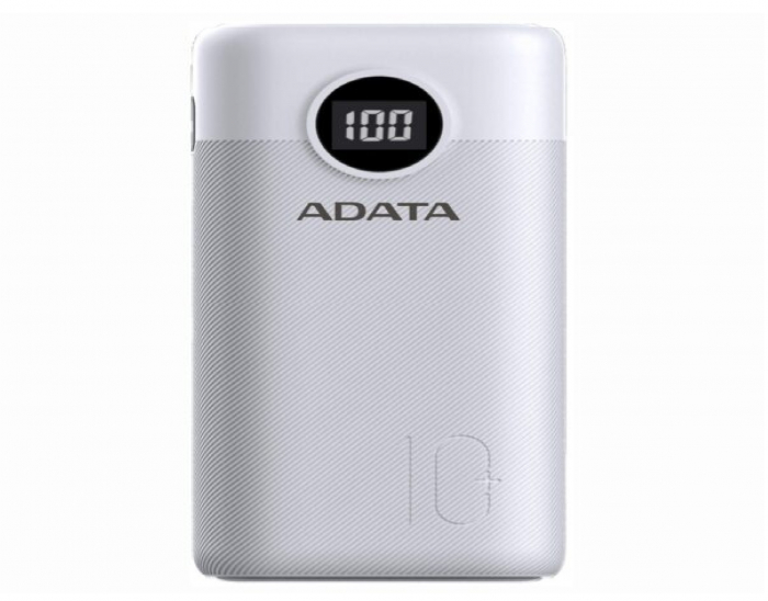 POWER BANK ADATA 10000mAh, Quick Charge 3.0 + PD 22.5W, 2 x USB & 1 x USB-C, digital display pt. status baterie, P10000QCD 10.000 mAh, total 3A, white [1]