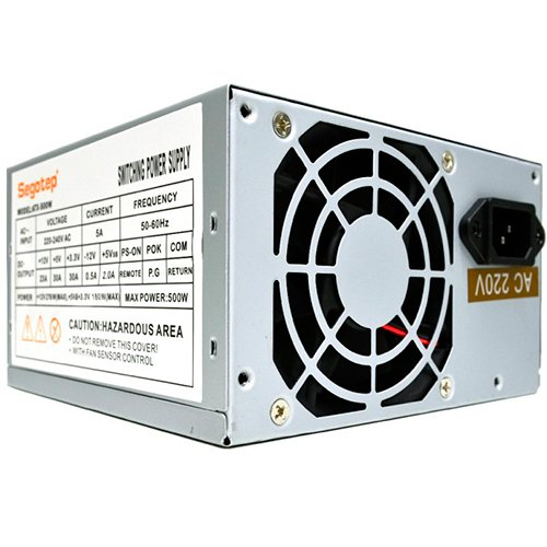 Power Supply Unit Segotep ATX-500W 500W PSU, 80 mm silent fan with automatic thermal control, 2 x SATA, 2 x Molex, 1 x Floppy, SCP/OCP/OVP, Passive PFC, bulk + power cord [1]