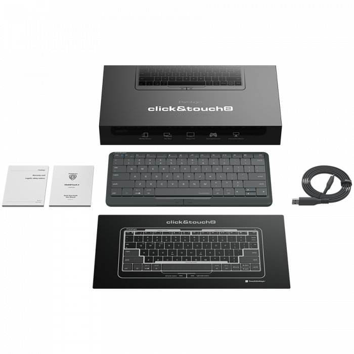 Prestigio Click&Touch 2, wireless multimedia smart keyboard with touchpad embedded into keys, auto-switch between keyboard and touchpad modes, touch multimedia sliders, left and right physical "mouse" [11]