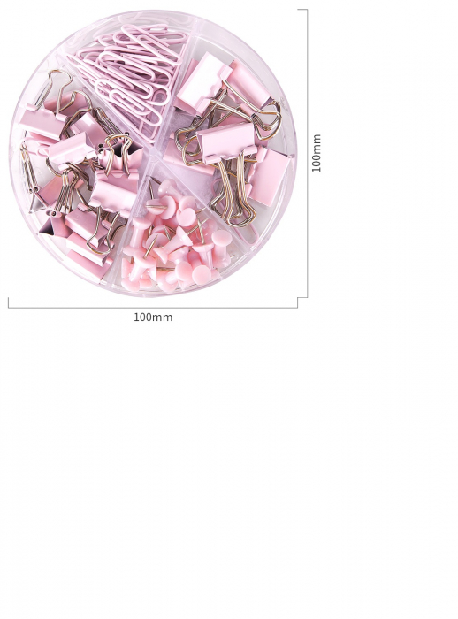SET ACCESORII BIROU (AGRAFE, CLIPSURI, PIONEZE) ROZ DELI [1]