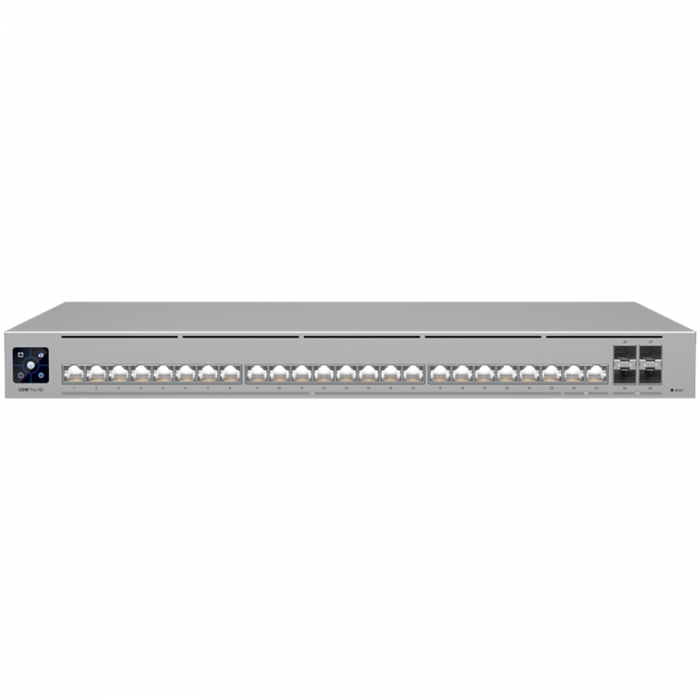Ubiquiti Layer 3 Etherlighting switch USW-PRO-HD-24-EU, (22) 2.5 GbE, (2) 10 GbE ports, (4) 10G SFP+ ports. DC power backup ready [1]