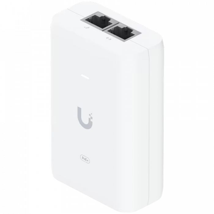 Ubiquiti U-POE+ adapter 30W, powers UniFi PoE+ devices, reduce dependency on PoE switch power, Contains RJ45 data input, AC cable with earth ground, and PoE+ output [1]
