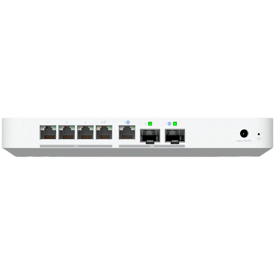 Ubiquiti UniFi UCG-Fiber-EU Desktop 10G Cloud Gateway with integrated PoE switch, Includes full UniFi application suite for device management, 5 Gbps routing with IDS/IPS, 10G SFP+ and (1) 10 GbE RJ45 [4]