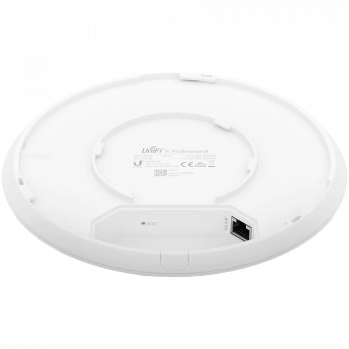 UBIQUITI U6 Pro; WiFi 6; 6 spatial streams; 140 m² (1,500 ft²) coverage; 350+ connected devices; Powered using PoE; GbE uplink. [3]