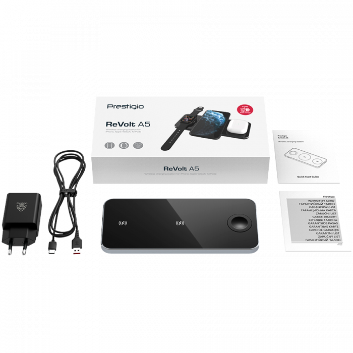 Prestigio ReVolt A5, 3-in-1 wireless charging station for iPhone, Apple Watch, AirPods, wilreless output for phone 7.5W/10W, wireless output for AirPods 5W, wireless output for Apple Watch 2.5W, mater [9]