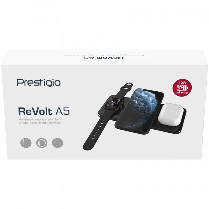 Prestigio ReVolt A5, 3-in-1 wireless charging station for iPhone, Apple Watch, AirPods, wilreless output for phone 7.5W/10W, wireless output for AirPods 5W, wireless output for Apple Watch 2.5W, mater [10]