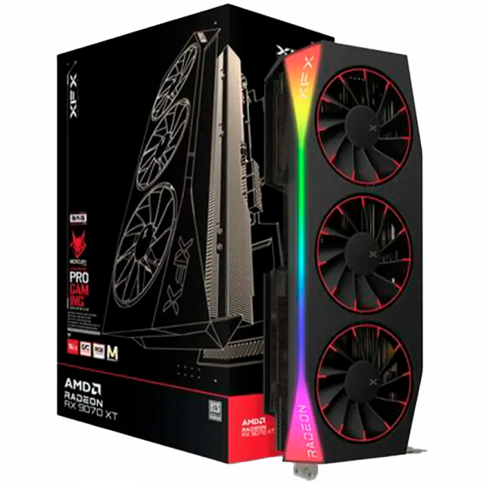 XFX Mercury AMD Radeon RX 9070XT OC Magnetic Air Edition with RGB 16GB GDDR6 HDMI 3xDP, AMD RDNA 4 [1]