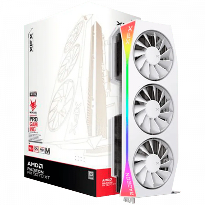 XFX Mercury AMD Radeon RX 9070XT OC White Magnetic Air Edition with RGB 16GB GDDR6 HDMI 3xDP, AMD RDNA 4 [1]