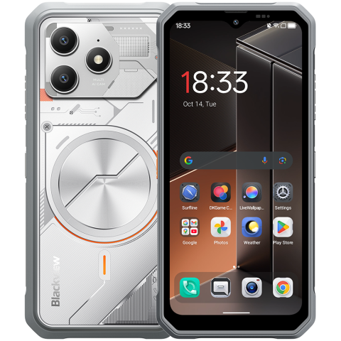 Telefoane Mobile - Blackview FORT100 LTE 6.56-inch HD+ 1612x720 90Hz 8+128GB MT Helio G81 Octa-Core 2.0GHz 13MP Front 16MP Rear NFC MIL-STD-810H 5000mAh Fingerprint Android 16 Lunar White