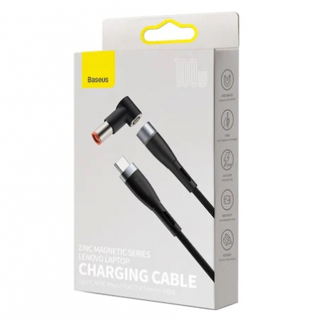 Cablu alimentare magnetic pentru seria Lenovo, Baseus, 100 W, USB C/DC, Negru, 2m [3]