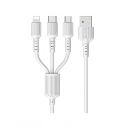 Cabluri alimentare date - Cablu de incarcare Borofone, 3in1 MicroUSB/Lightning/USB-C, BX16 Easy, Alb