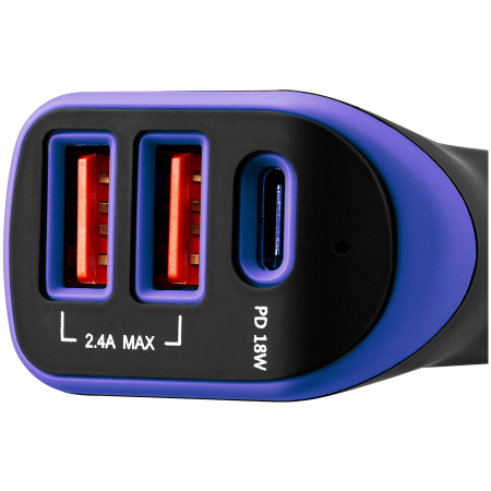CANYON car charger C-08 PD 18W USB-C 2USB-A Black Purple [2]