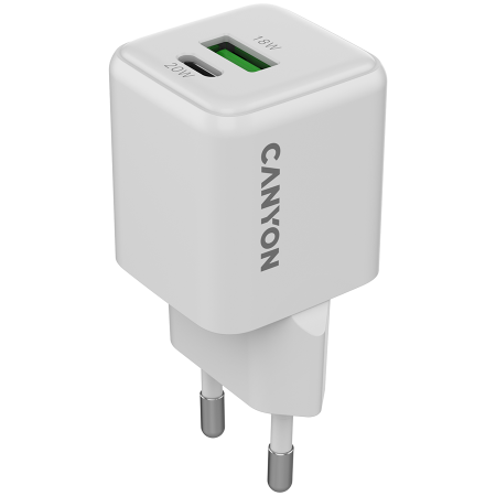 Cabluri - CANYON charger CU20AC GaN 20W 1xPD 1xQC EU White
