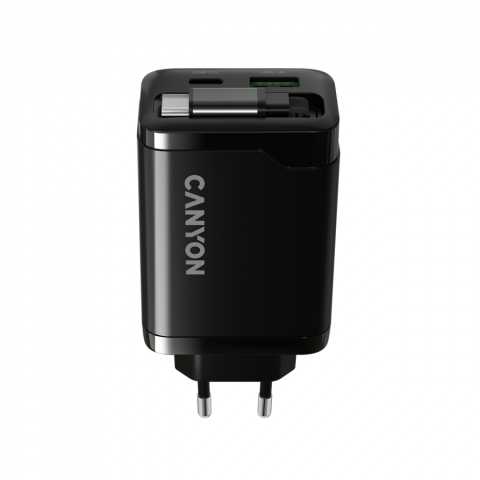 CANYON charger OnCharge 65RC Build-In Cable USB-C 65W 1xPD 1xQC EU Black [3]