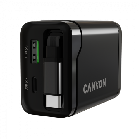 CANYON charger OnCharge 65RC Build-In Cable USB-C 65W 1xPD 1xQC EU Black [7]