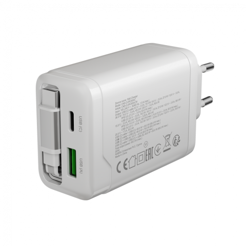 CANYON charger OnCharge 65RC Build-In Cable USB-C 65W 1xPD 1xQC EU White [6]