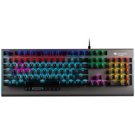 Gaming - CANYON Interceptor GK-8, Wired multimedia gaming keyboard with lighting effect, 20pcs rainbow LED & 19pcs RGB light, Numbers 104keys, EN double injection layout, cable length 1.8M, 446*160*40mm, 0.98k