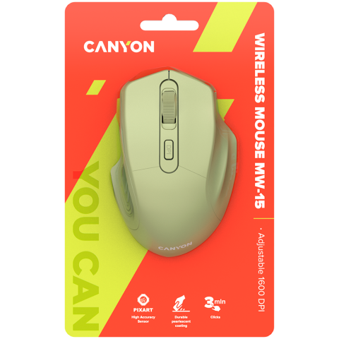 CANYON MW-15, 2.4GHz Wireless Optical Mouse with 4 buttons, DPI 800/1200/1600, Golden, 115*77*38mm, 0.064kg [5]