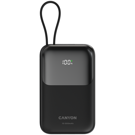 Accesorii PC - CANYON power bank OnPower 101 built-in cable 10000 mAh PD22.5W Black