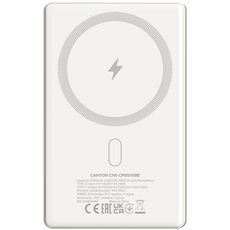 CANYON power bank OnPower 505 slim Magsafe 5000 mAh PD20W Beige [2]
