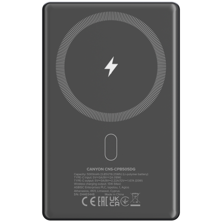 CANYON power bank OnPower 505 slim Magsafe 5000 mAh PD20W Dark Grey [2]