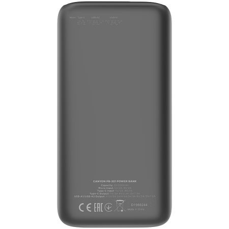 CANYON power bank PB-301 LED 30000 mAh PD 20W QC 3.0 Black [1]