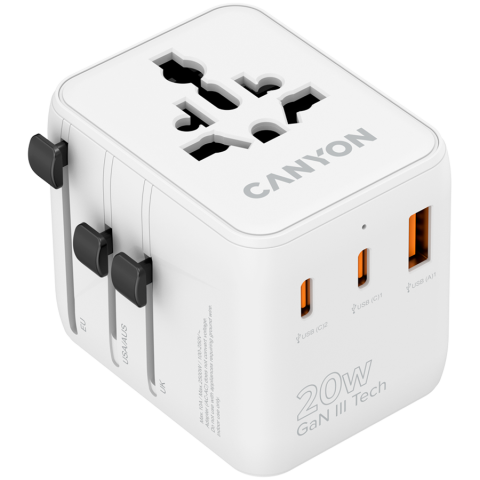 Cabluri - CANYON Travel Adapter OnTour 20 EU/UK/US/AUS 20W  White