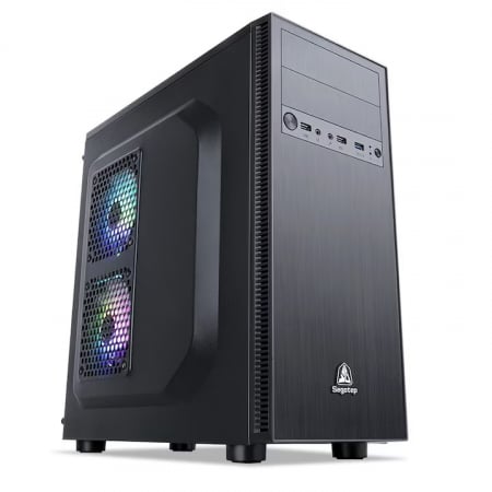 Carcasa - Carcasa Segotep BS Plus neagra, SPCC Steel (0.7mm) ATX Mid Tower, fara sursa (tip ATX, montata sus), interior vopsit negru, 2x 5.25” (extern), 2x3.5” (intern), 3x2.5” (intern), fata – 1x 120mm fans (o