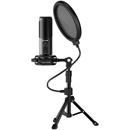 Microfon - LORGAR Voicer 721, Gaming Microphone, Black, USB condenser microphone with tripod stand and pop filter, including 1 microphone, 1 metal tripod, 1 plastic shock mount, 1 windscreen cap, 2m USB Type C c
