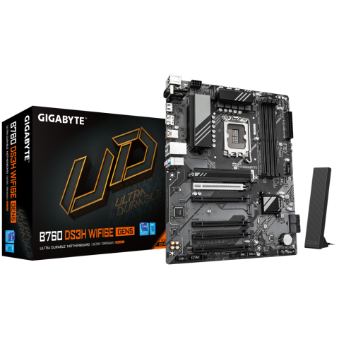 Placa de baza - GIGABYTE B760 DS3H WIFI6E GEN5, LGA1700, 4x DDR5, WIFI6E, ATX