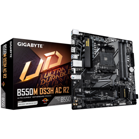 Desktop PC & Componente - GIGABYTE Mainboard Desktop B550M DS3H AC R2 (AM4, 4x DDR4, 1x HDMI, 1x DisplayPort, GLAN, Wi-Fi 802.11ac, BT5.0, 1x PCIe x16 4.0, 1x PCIe x16 PCIe 3.0 x4, 1x PCIe x16 PCIe 3.0 x1, 2xM.2, 4xSATAIII, 4+