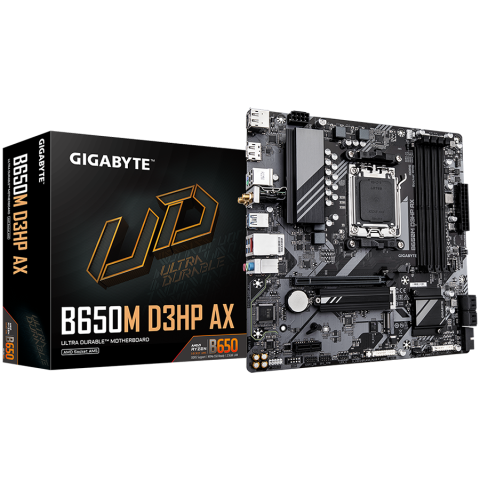 Placa de baza - GIGABYTE Mainboard Desktop B650M D3HP AX (AM5, 4xDDR5, 1xHDMI, 2xDP, 2.5GbE LAN, Wi-Fi 6E 802.11ax, mATX, Retail)