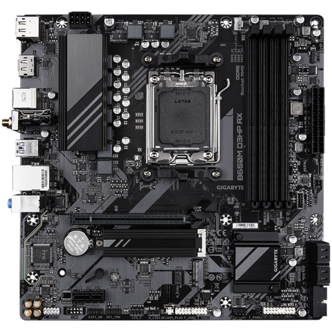 GIGABYTE Mainboard Desktop B650M D3HP AX (AM5, 4xDDR5, 1xHDMI, 2xDP, 2.5GbE LAN, Wi-Fi 6E 802.11ax, mATX, Retail) [1]
