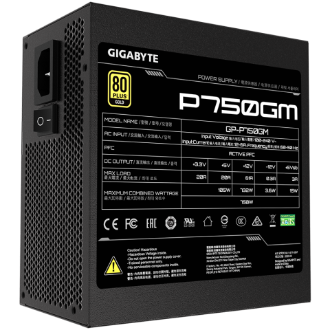 GIGABYTE P750GM Power Supply 750W, Modular, 80 PLUS Gold, Japanese capacitors, 120mm smart control fan, EU plug [2]