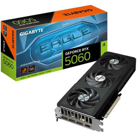 Adaptor video - GIGABYTE Video Card NVidia GeForce RTX 5060 EAGLE MAX OC 8G, 8GB GDDR7, PCI-E 5.0, 3xDP, 1xHDMI